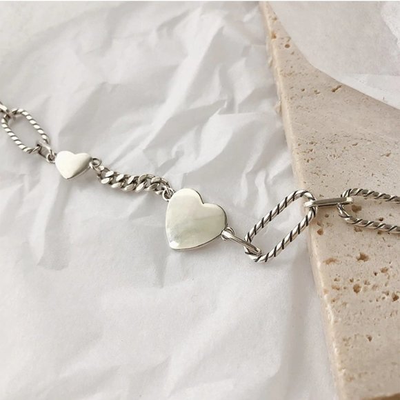 NEW 925 Sterling Silver Heart Link Chain Bracelet - Picture 7 of 11
